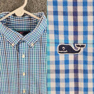 Vineyard Vines Whale Shirt Men XL Blue Plaid Long Sleeve Button Up 100% Cotton